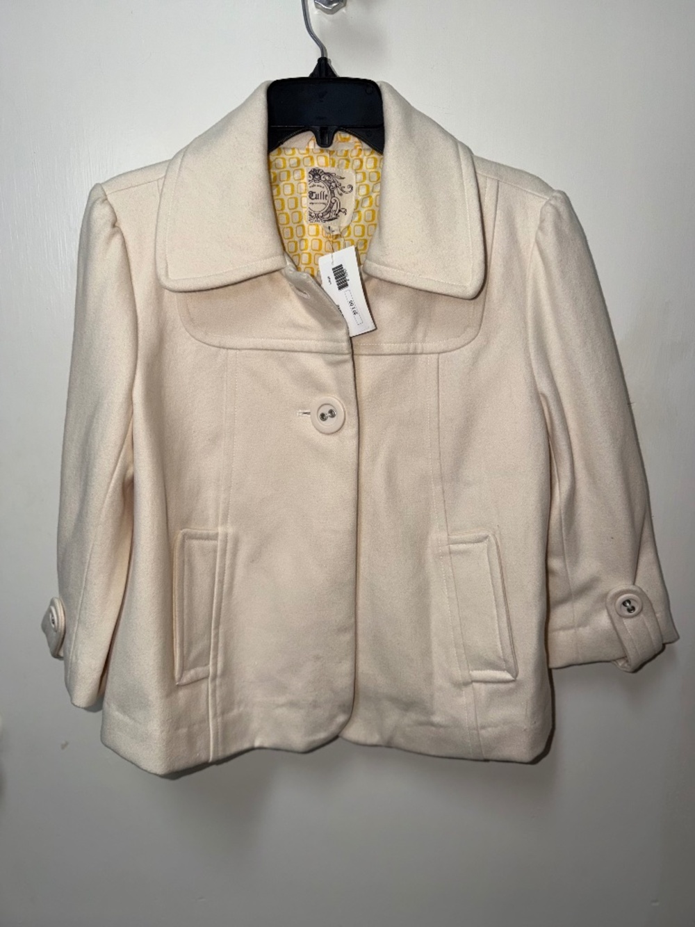 NWT Tulle Ivory Cropped Retro Pea Coat Jacket Large